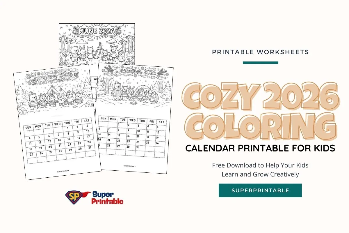 Cozy 2026 Coloring Calendar Printable for Kids