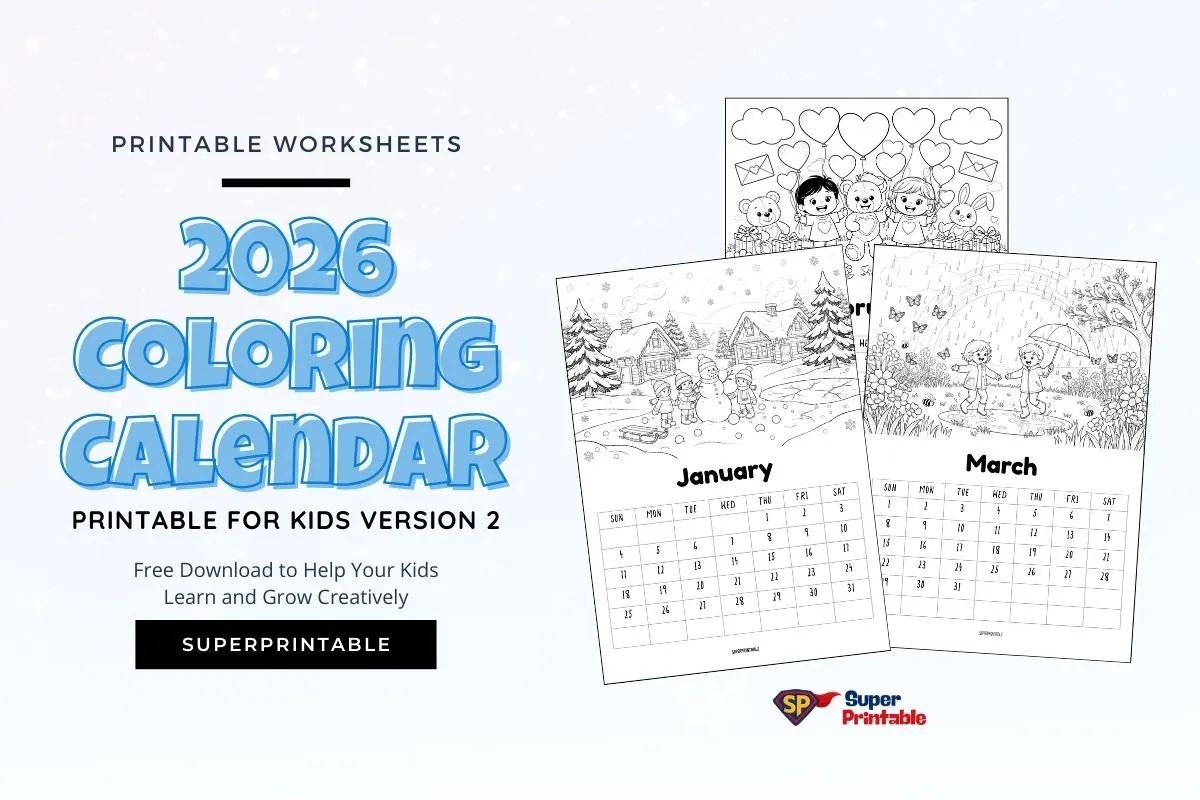 2026 Coloring Calendar Printable for Kids Version 2