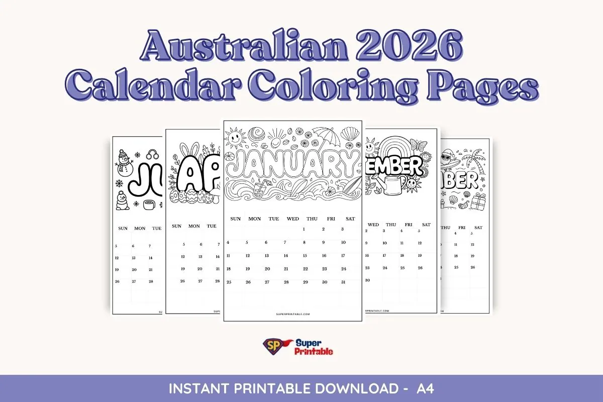 Australian 2026 Calendar Coloring Pages