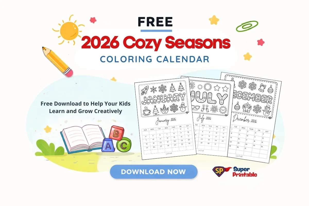 2026 Cozy Seasons Coloring Calendar