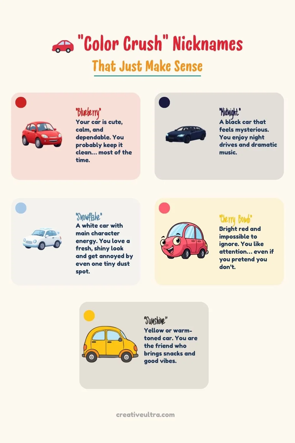 🚗 “Color Crush” Nicknames That Just Make Sense